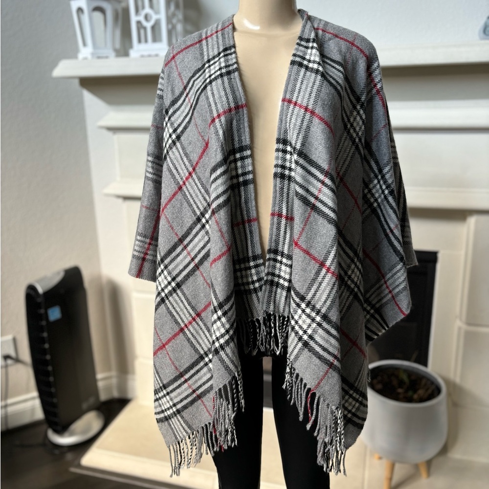 Plaid shawl cape